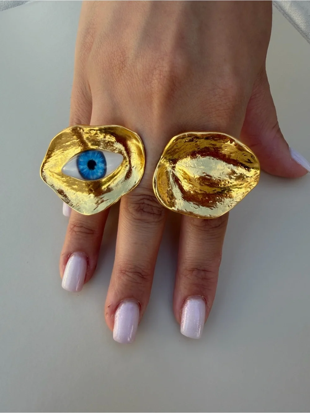 Gold Eye Statement Ring - Blue Eye Accent